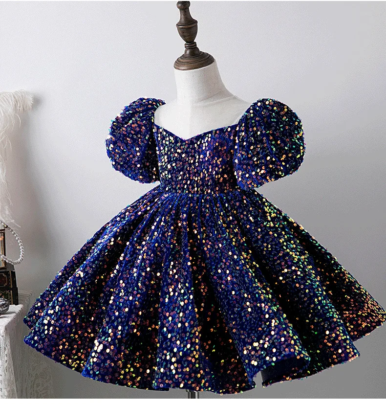 

2022 Flower Girls Dresses kids Sequined Turkish Princess Holiday Birthday Dress Ball Gowns Vintage Spanish Children Party Dress