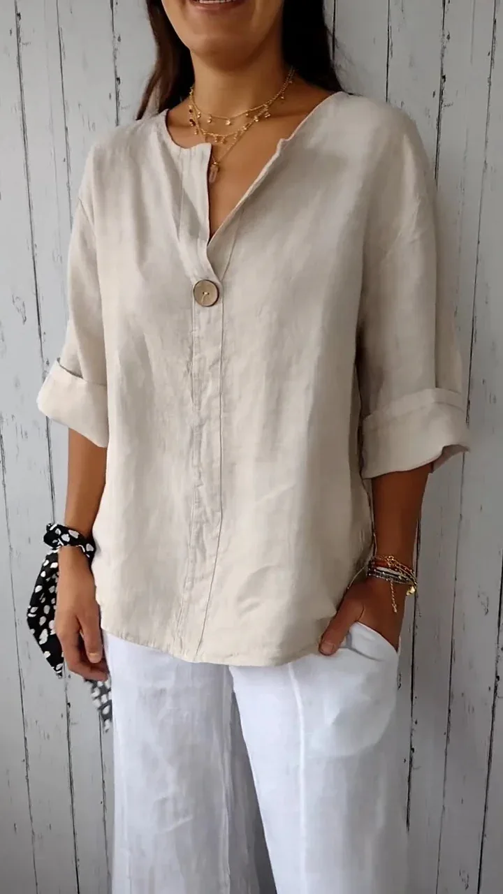 Blusa Feminina de Linho Decote em V
