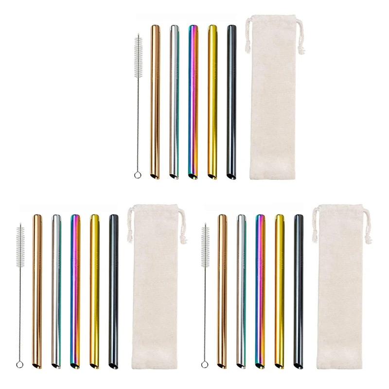 

15X Reusable Drinking Straws-Wide Boba Straws Straws Smoothie Bubble Tea Milkshakes Straws With Cleaning Brush,Carry Bag
