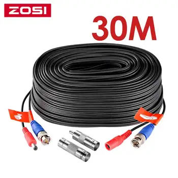 ZOSI CCTV 케이블 BNC DC 플러그 케이블, CCTV 카메라 DVR 보안 블랙 감시 시스템 액세서리, 100ft, 30m