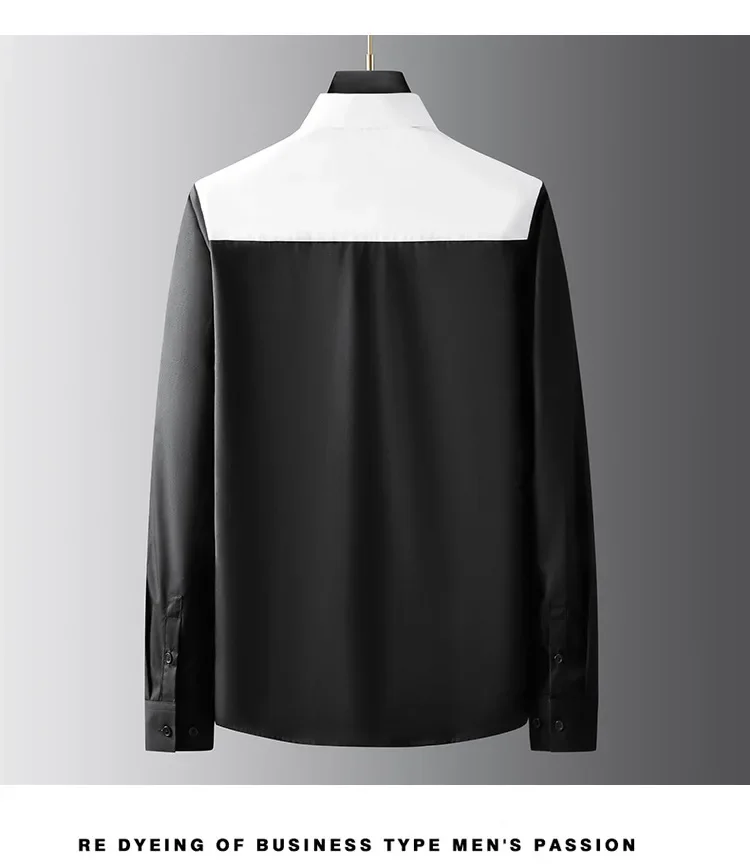 Description Picture 5 of itemBlack White Men's Shirts Luxury Long Sleeve Splicing Business Casual Male Dress Shirts Fashion Slim Fit Party Man Shirts
