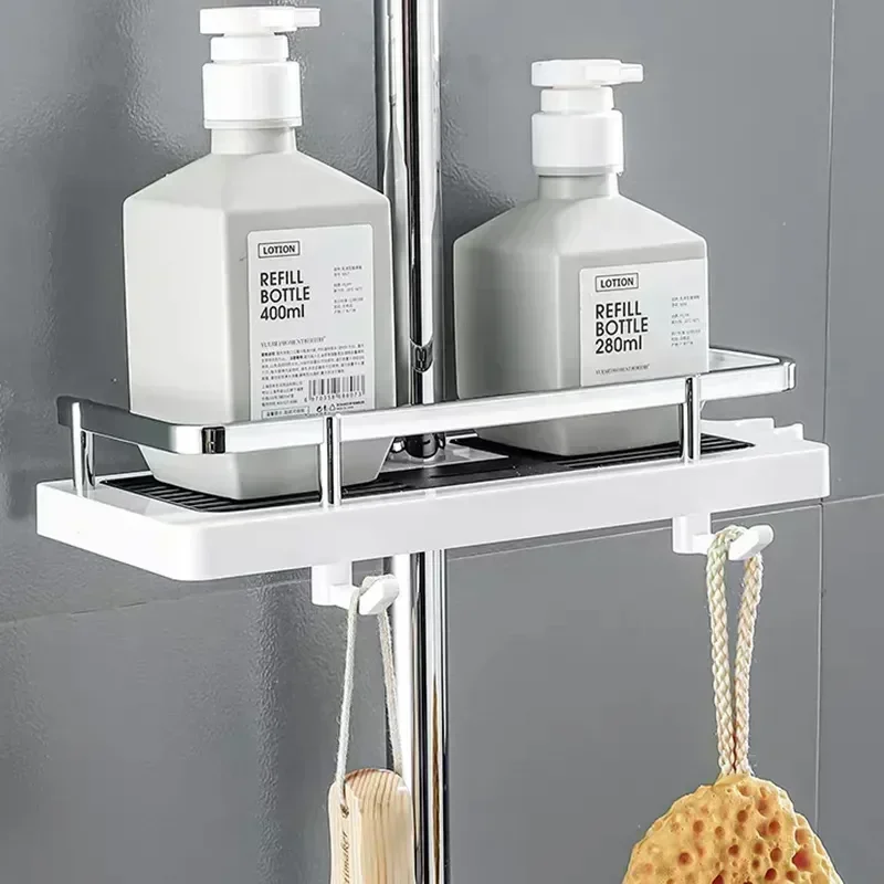 

Shower Rack Drilling Pole Rod No Storage Organizer Shampoo Lifting Shelves Holder Bathroom Head Tray Gel