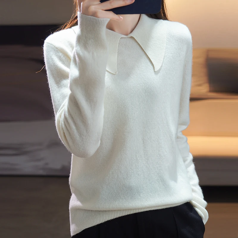

Autumn and winter new cashmere sweater female doll collar sweater casual solid color knitted top 100% pure wool fashion pullover