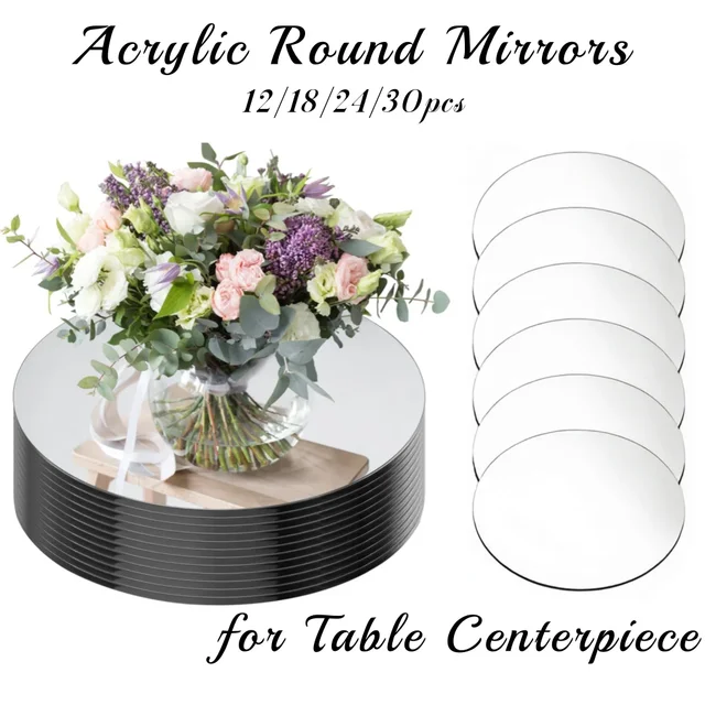 12-30PCS Specchi rotondi in acrilico per tavoli Centrotavola Specchi da 9,8 "Piatti per candele Vassoio a specchio per matrimoni Eventi Spessore 1mm 1