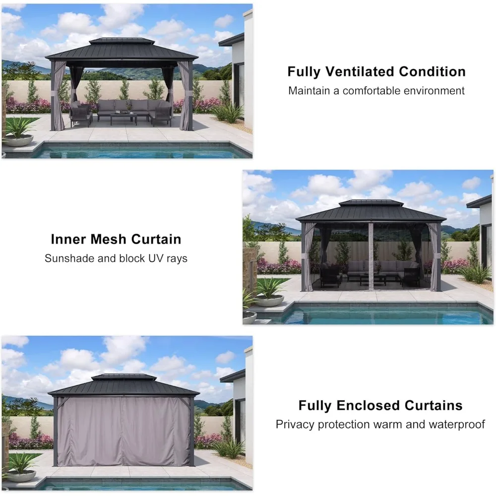 10' X 14' Gazebo Outdoor Gazebo with Dual-Layer Galvanized Steel Double Roof for Patio Lawn Garden Aluminum Gazebos 5