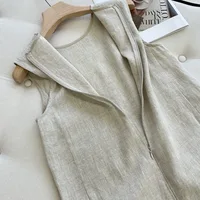 Robe mini sans manches en lin pour femme, col rond, coupe droite ample, avec grandes poches, idéale pour le camping, la randonnée et le quotidien 4