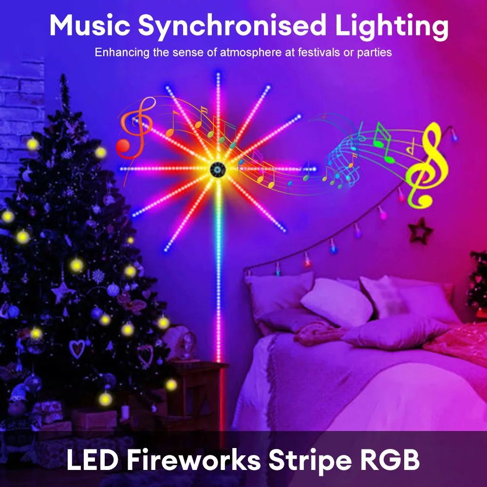

Smart LED Light Strip DIY Firework Remote Bluetooth Festoon Lamp Home Indoor Bedroom Party Bar Decor Fairy 2023 Christmas Lights