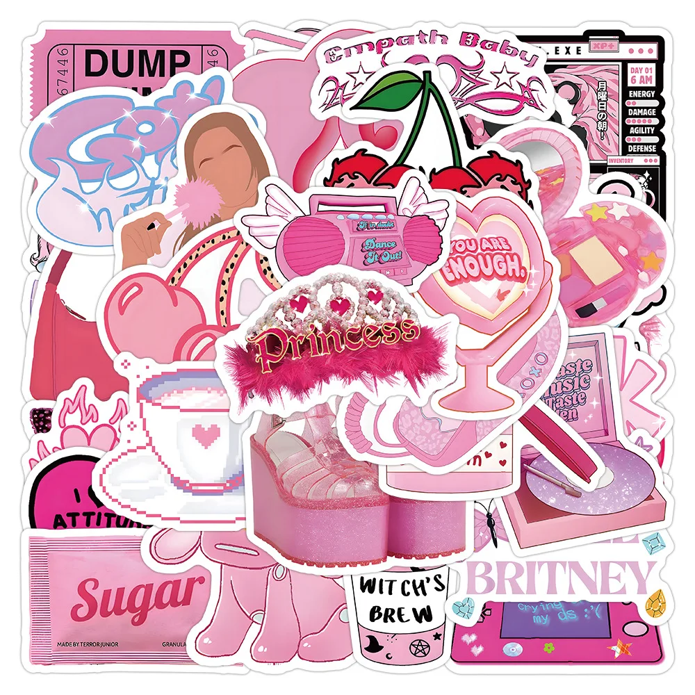 

10/30/52PCS Cute Pink Style Princess Ins Stickers for Girl Gift Toy DIY Laptop Phone Car Notebook Cartoon Funny Graffiti Decals