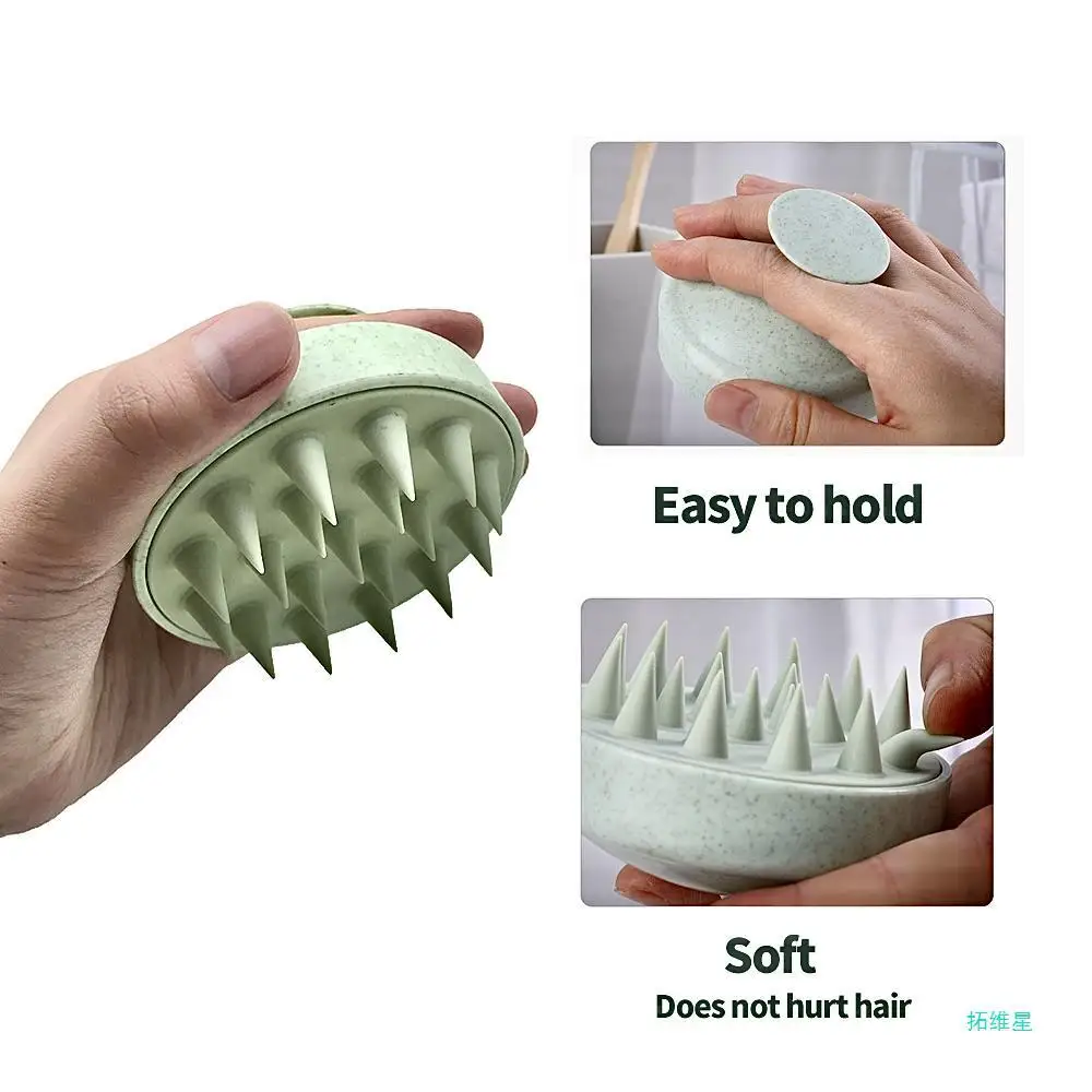 Wheat Straw Silicone Shampoo Brush Head Scalp Massage Comb Hair Washing Comb Clean Care Hair Root Itching Scalp Massage Comb 3