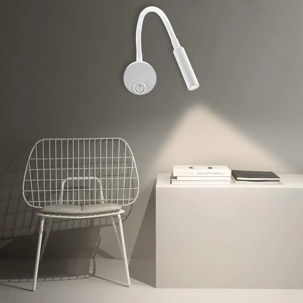 

Spotlight, Soft Warm White Lighting Cob Bedside Bend Lamp, Minimalist Wall Surface Mounted 3W Reading Night Light