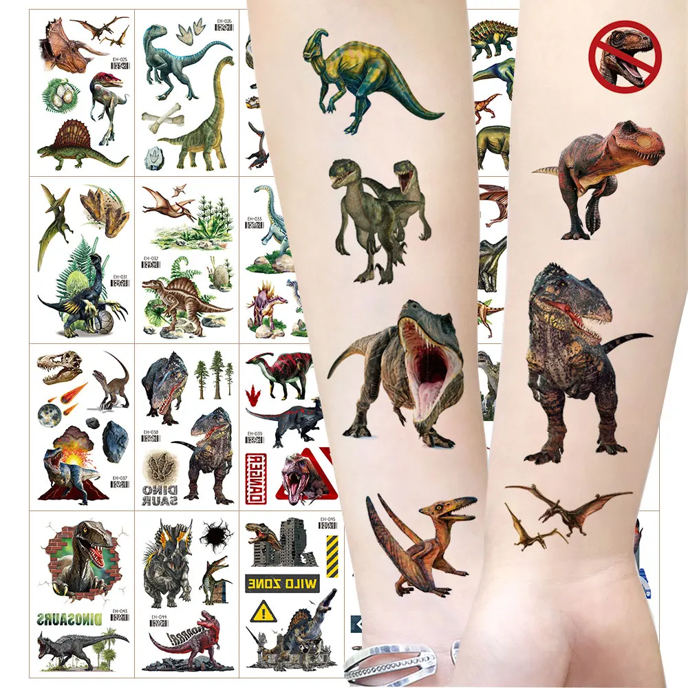 Tattoo Sticker 6pcs/set Dinosaur Temporary Tattoo Stickers Waterproof Animal Cartoon Fake Tattoo Body Decor