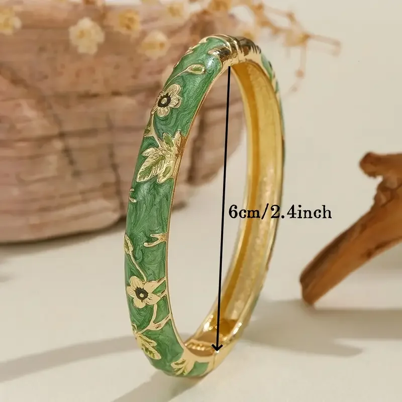 Cloisonné Enamel Water Droplet -Plated Open Bangle Bracelet for Women Vintage Ethnic Style Bracelet Jewelry Suit for Gifts