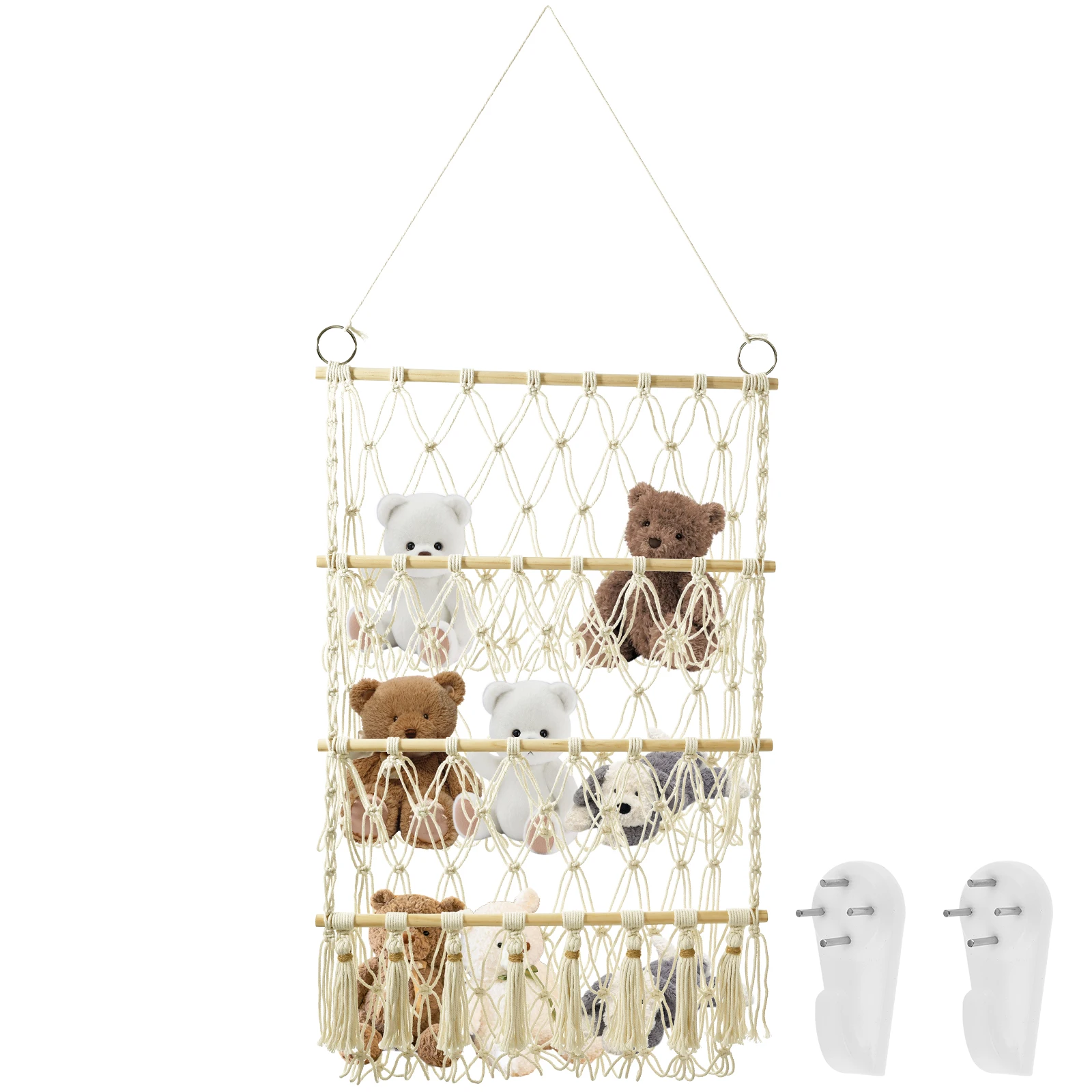 Stuffed Animal Storage 3 Tiers Large Capacity Stuffed Animal Hammock Woven Net Wall Toy Holder for Nursery Kids
