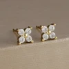 Boucles d'oreilles carrées suspendues en acier inoxydable, 2 pièces, pierre d'anniversaire de décembre, chaîne en zircone cubique, fleur, bijoux de perçage
