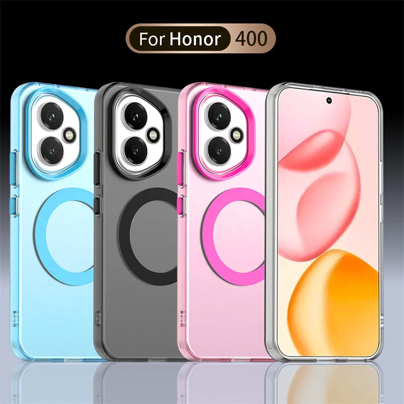 Custodia Honor 400 Pro 5G Con Cavalletto E Anello Rotante 360° | Antiurdo Militare E Ricarica Wireless MagSafe | Cover Opaca Antimpronta (Blu)