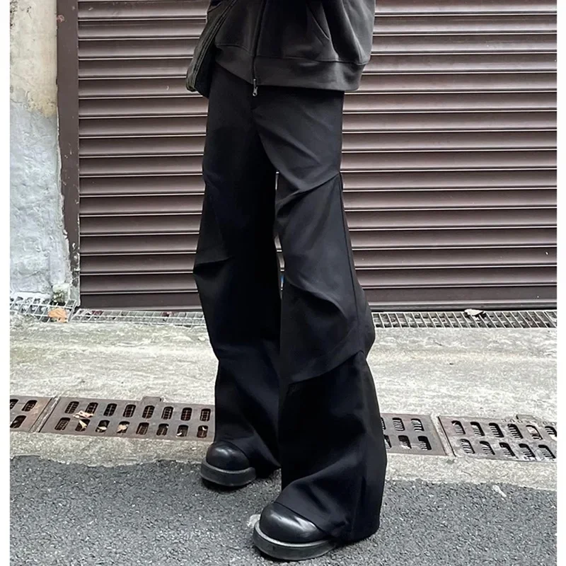 Stretch Pants Men Pants American Style Elastic Waist Loose-fit Casual Trousers 280gm Sensibility Ruffled Wide-leg Pants Men's Tuxedo Pants