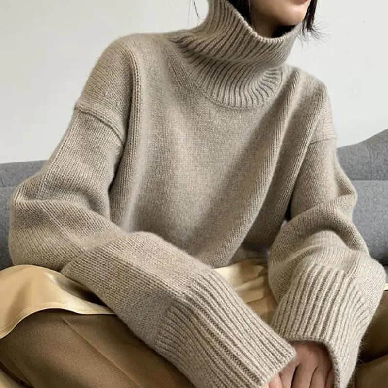 

2023 Autumn/Winter High Neck Loose Lazy Pullover Knitted Cashmere Thickened Underlay Sweater