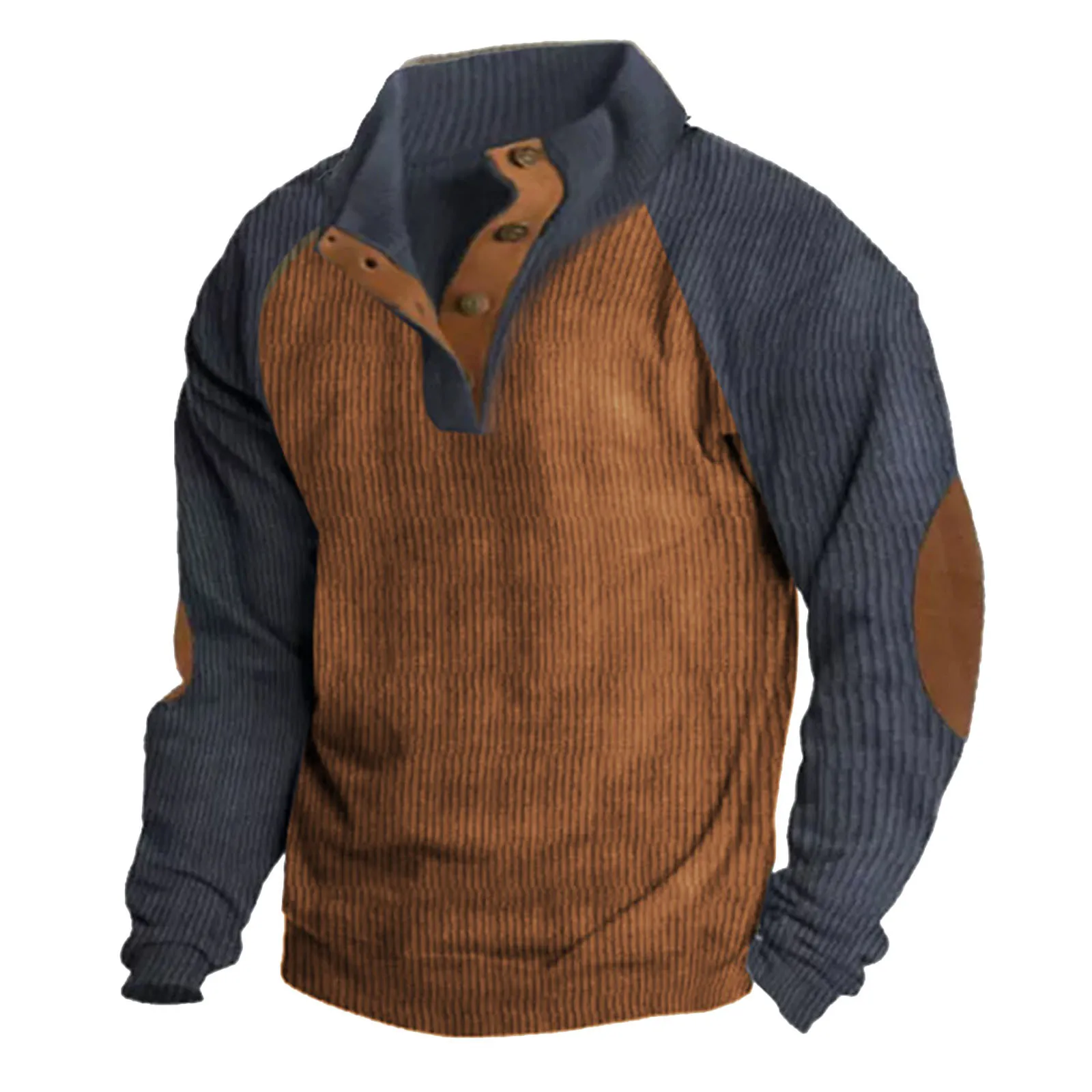 

Men'S Patchwork Pullovers Vintage Sweetshirts Button Stand-Collar Western Ethnic Cowboy Jumper Leisure Workout Hoody Sudaderas