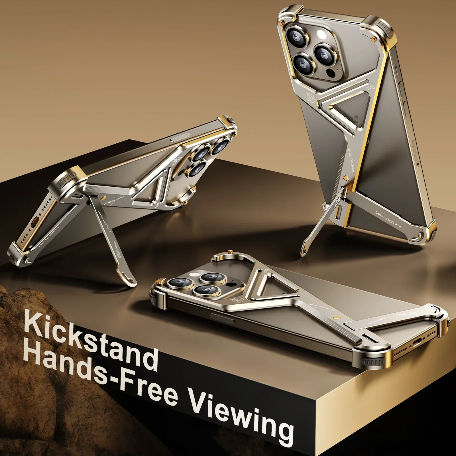 Sleek Aluminum Alloy Frameless Phone Case with Stand - Shockproof Protective Cover