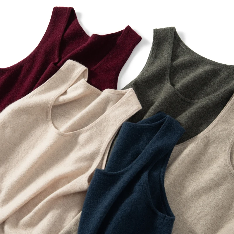MVLYFLRT 12 Needle U-Neck Pullover Tank Top for Men's 100% Cashmere Knitted Inner Strap Summer New T-shirt Soft and Glutinous 5