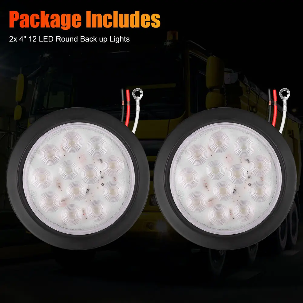 

2Pcs 4 Inch Round LED Trailer Tail Lights 12LED Waterproof Sealed Truck Reverse Backup Tail Stop Turn Light With Plug HL-L-009-P