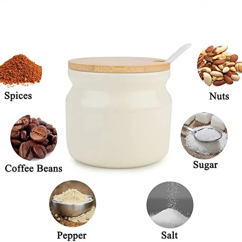 Household Kitchen Seasoning Tank Ceramic Salt Tank Oil Bottle Seasoning Set Bamboo Board Base Set