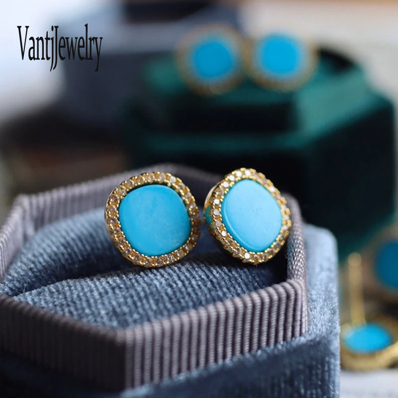 

Trendy Natural America Turquoise Earring Sterling 925 Silver Gemstone 8mm for Women Birthday Party Birthday Jewelry Gift