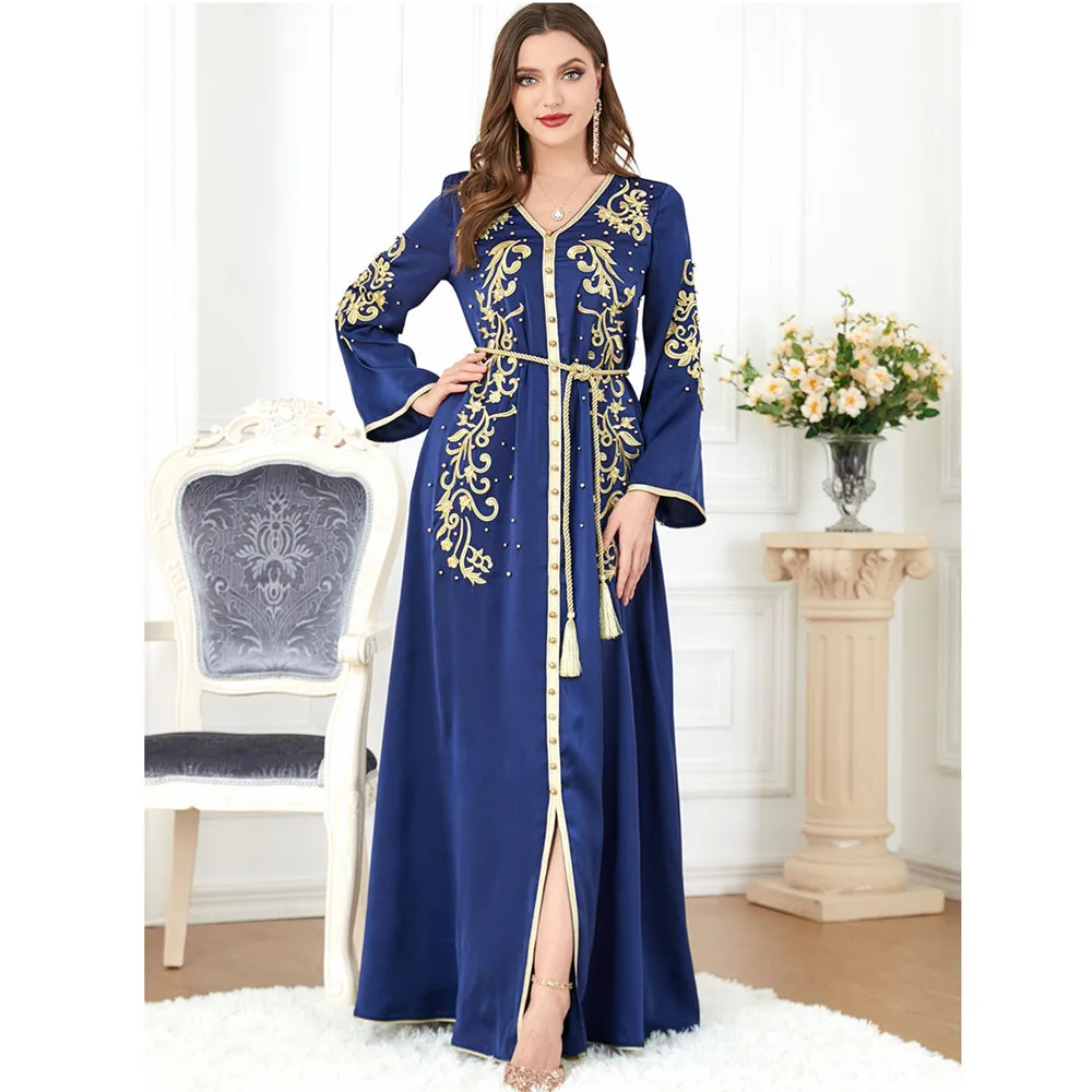 

Morocco Muslim for Women Embroidery Kaftan Maxi Dress Ramadan Dubai Abaya Islamic Evening Party Arab Gown Jalabiya Clothing Robe