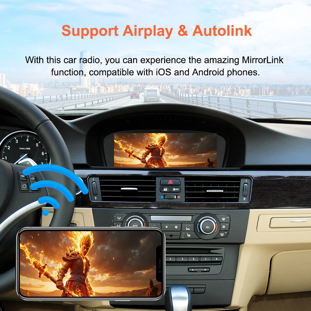 Pantalla táctil inalámbrica Bonroad de 8.8" con Linux y Carplay para BMW Serie 3/5 E60 E61 E90 E91 E92 E93 con sistema CCC CIC, Android Auto, Airplay y reproductor multimedia para automóvil. 4