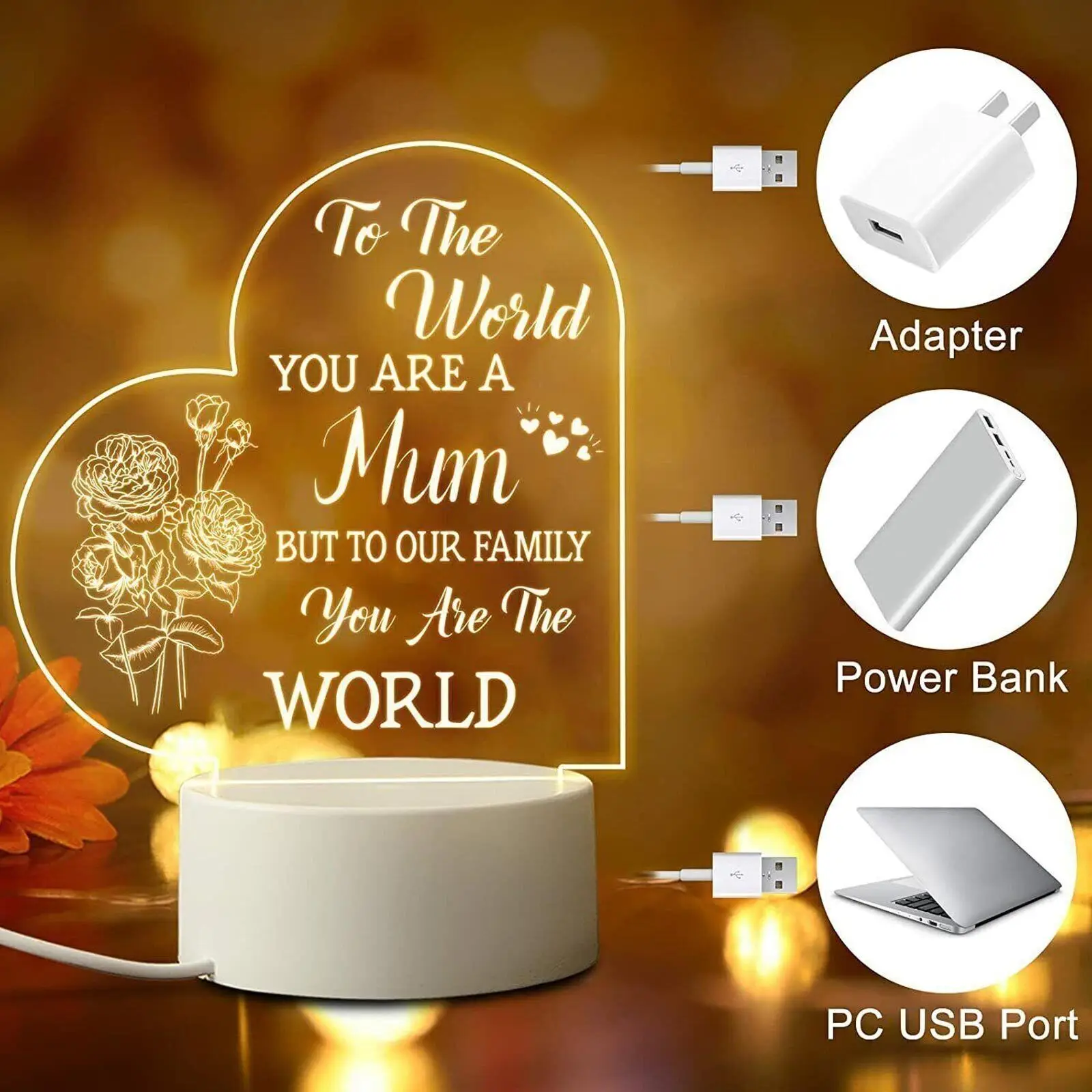 

Mom Birthday and Mother Day Novelty Present Bedroom Acrylic Board USB Night Light Decoration Lamp Thanksgiving Gift for Mommy