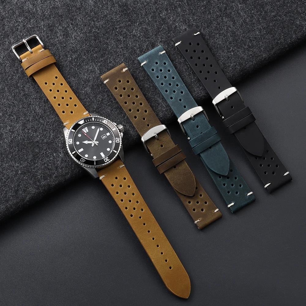 Vintage Cowhide Leather Watch Strap - Black Brown Universal Watchband