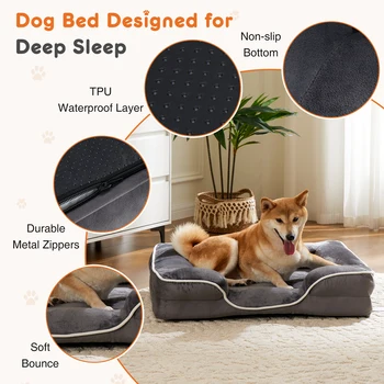 JHK Orthopedic Dog Bed Memory Foam Pet Bed for Small Dogs & Cats with Washable Removable Cover Non-Slip Base Waterproof Liner 5
