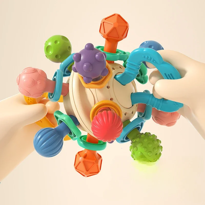 3 IN 1 Baby Toy Manhattan Round Ball Soft Silicone Hand Grab Ball Rattle Infantil Chewable Teethers Toys For Infant 0-12months baby toys baby rattle toys ball rattle toy