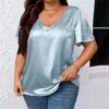 Plus size casual women's t-shirt tops casual fashion solid color v-neck short sleeves female summer loose large size T-shirts