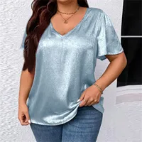 Plus size casual women's t-shirt tops casual fashion solid color v-neck short sleeves female summer loose large size T-shirts