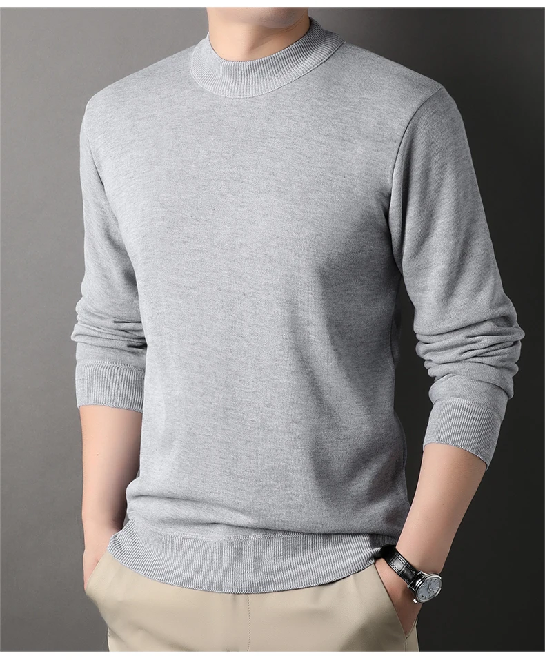 Herren-Pullover mit Rundhalsausschnitt, Fleece-Strickwaren, einfarbig, Samtpullover, schmale Passform, elegante Luxusmarke, braune Strickpullover – Detail 3