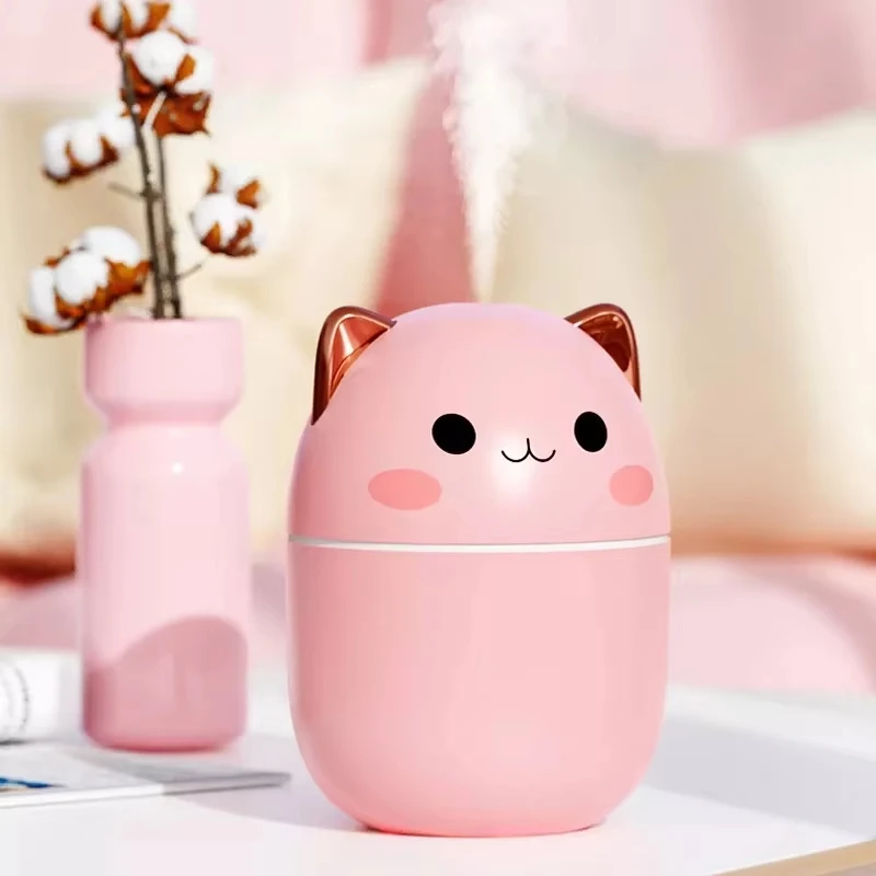 New Mini Lovely 250ml Air Humidifier Cute Cat Aroma Diffuser With Night Light Cool Mist For Bedroom Home Car Purifier Humidifier 3