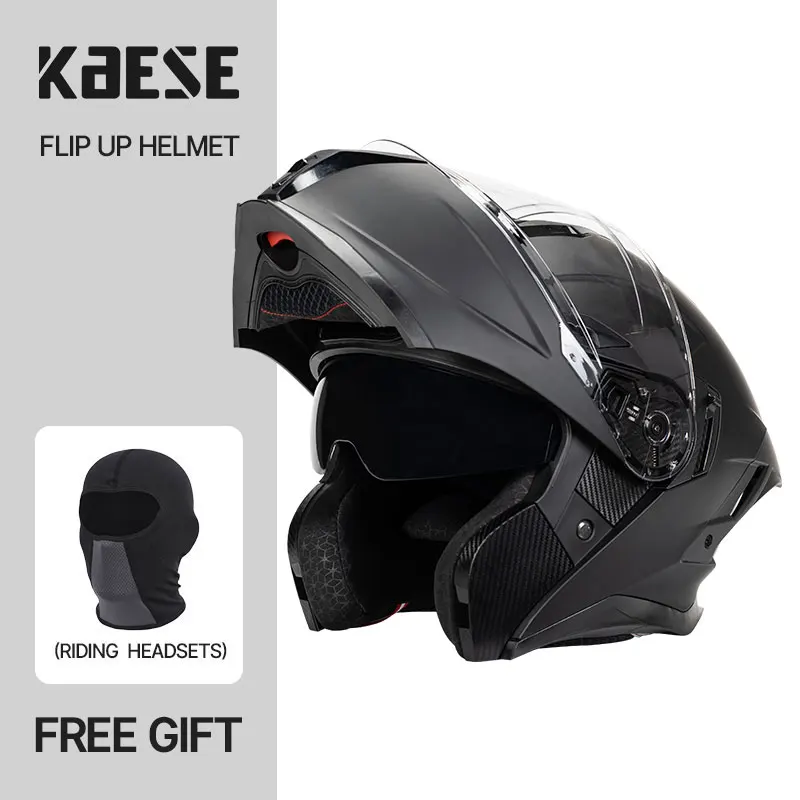 

Mattle Black Full Face Motorcycle Helmet Flip Up Helmet with Dual Visor Modular Motocross Riding Helmet Cascos Para Motos