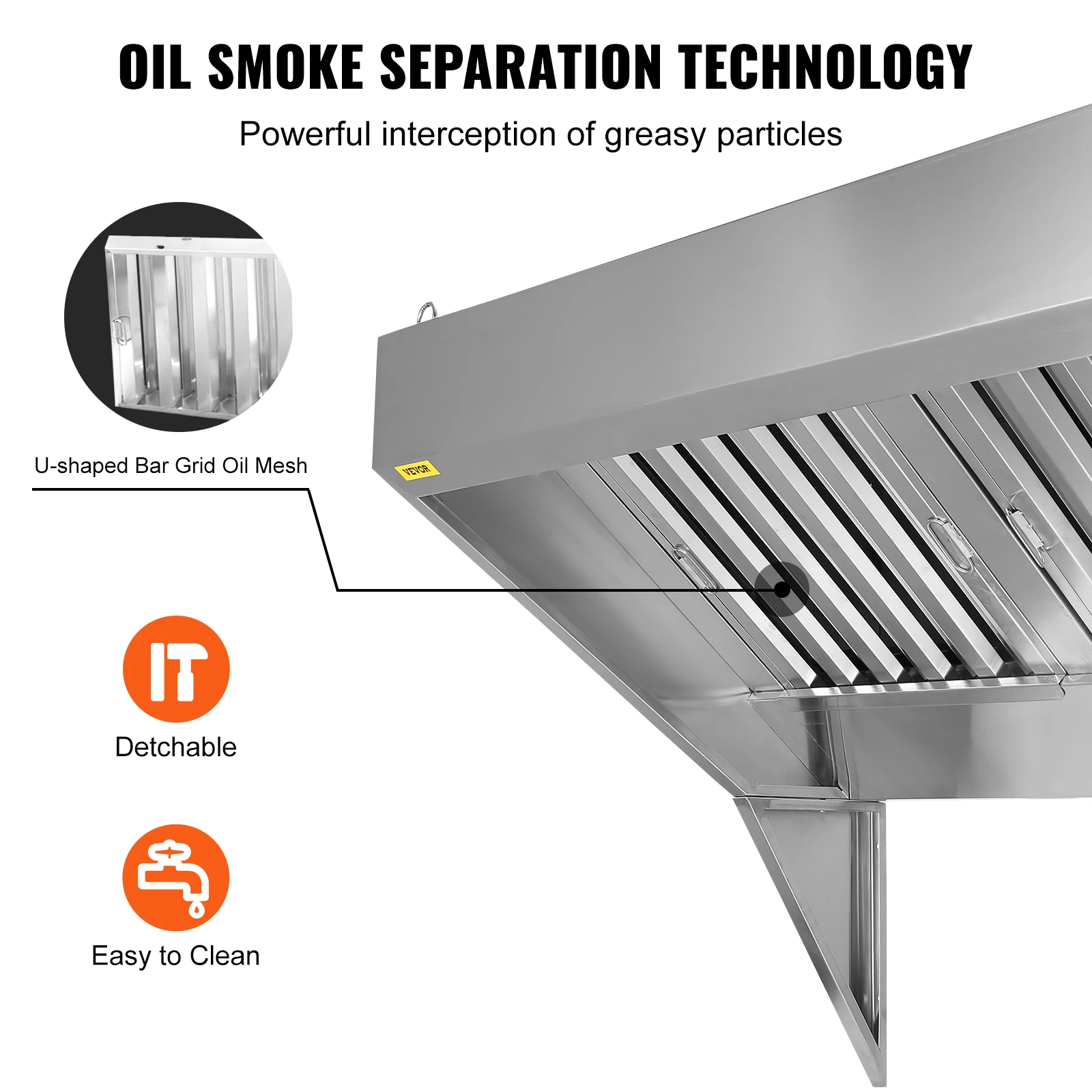 VEVOR 4/5/6/7/8/9FT Commercial Exhaust 201 Stainless Steel Concession Hood Under Cabinet Range Hood Kitchen Vent Hood Sliver 4