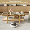 Rattan Coffee Table, 47.5" Rectangle Solid Wood Tea Table w/Tempered Glass Tabletop & PE Rattan Storage Shelf 5