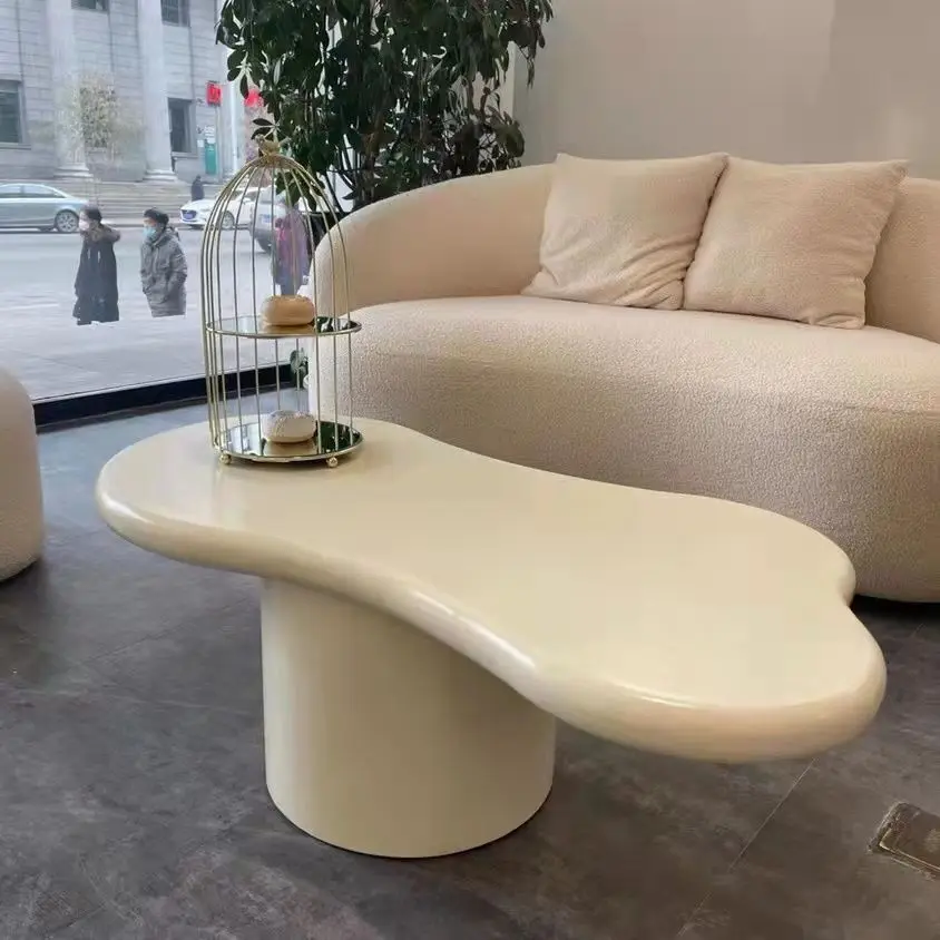 

Nordic Cream Wind Wood Art Coffee Table Living Room Cloud Shaped Tea Table 100/120/140/160cm Large Modern Simple Household Table