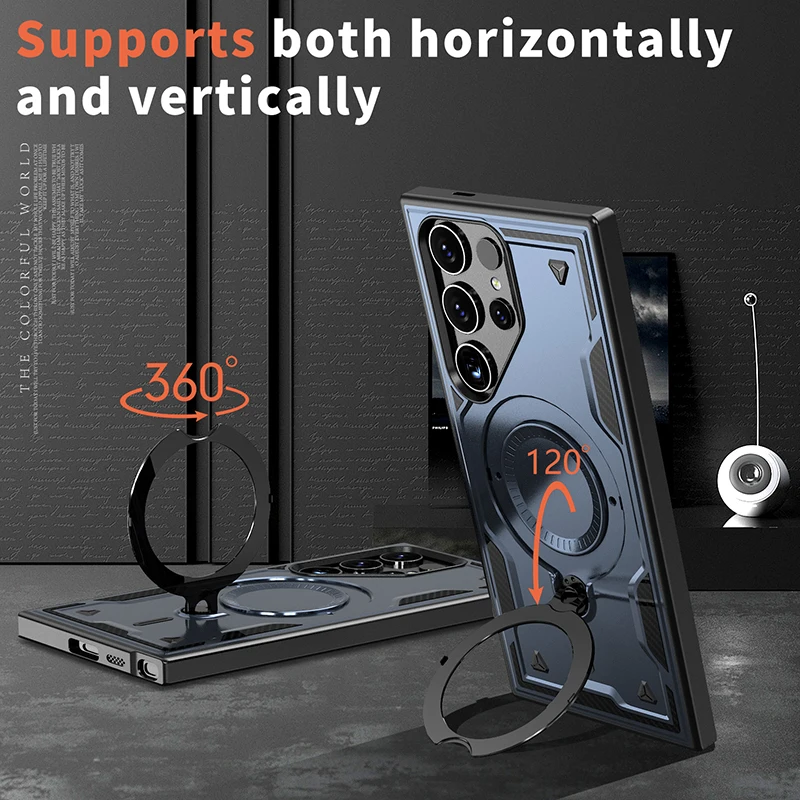 Magsafe Magnetic 360° Rotating Metal Car Bracket Phone Case - Durable Armor Design with Hard PC & Soft TPU Back Cover