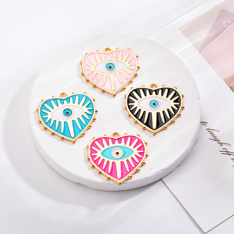 Peixin 4 teile/los 30*30mm türkische böse Augen Herz Charms Anhänger für Halskette Schmuck Herstellung liefert DIY Ergebnisse handgemachtes Amulett – Detail 1