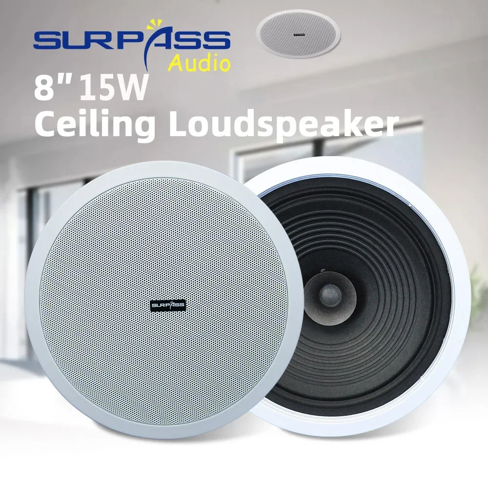 Home Audio Sound System 8inch Ceiling Speaker Background Music 15W Passive Wall Stereo Speaker For Bathroom Kitchen Home Theatre