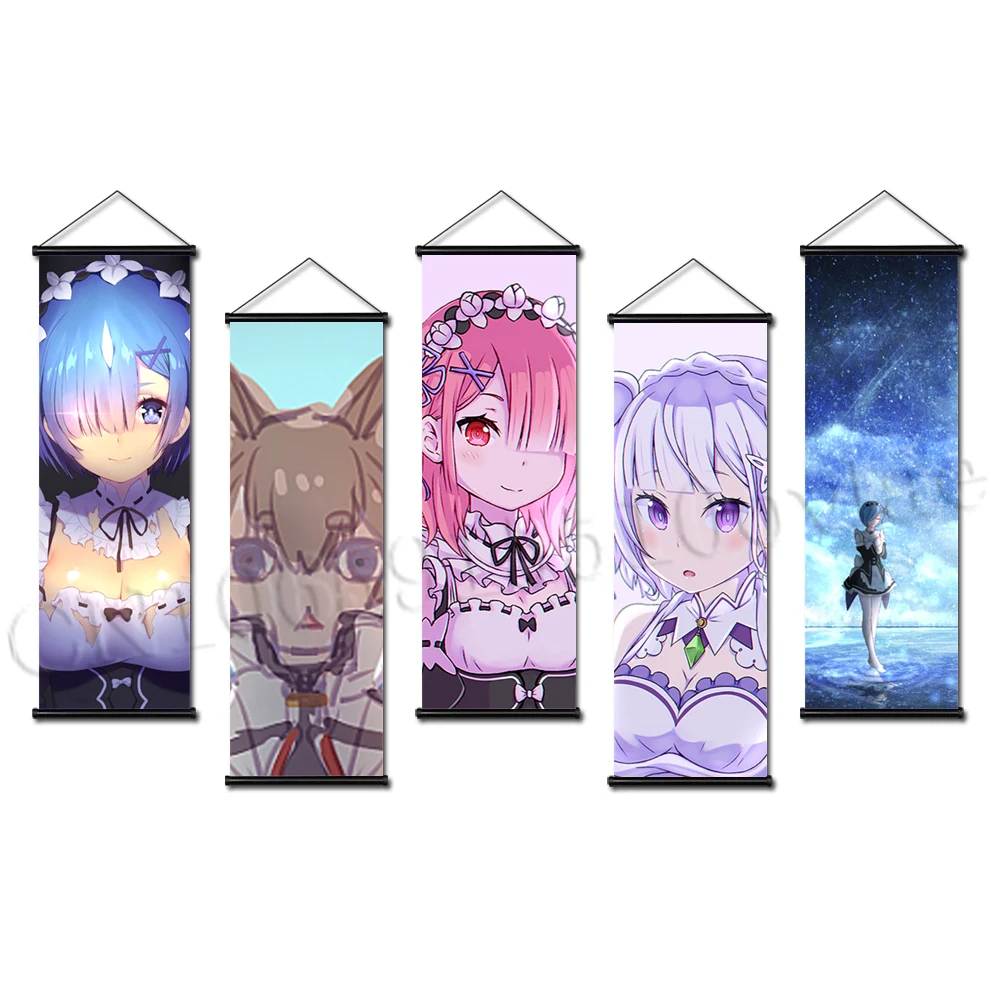 

Re:Zero Висячие свитки Кара хаджимера Эмилия плакат HD живопись Rem Ram Холст Картина Настенная печать для детской комнаты домашний декор