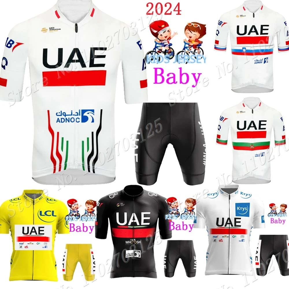 Kids Uae 2024 Team Cycling Jersey Set Ragazzi Ragazze Verde Tdf Abbigliamento Da Ciclismo Tuta Per Bambini Mtb Ropa Maillot