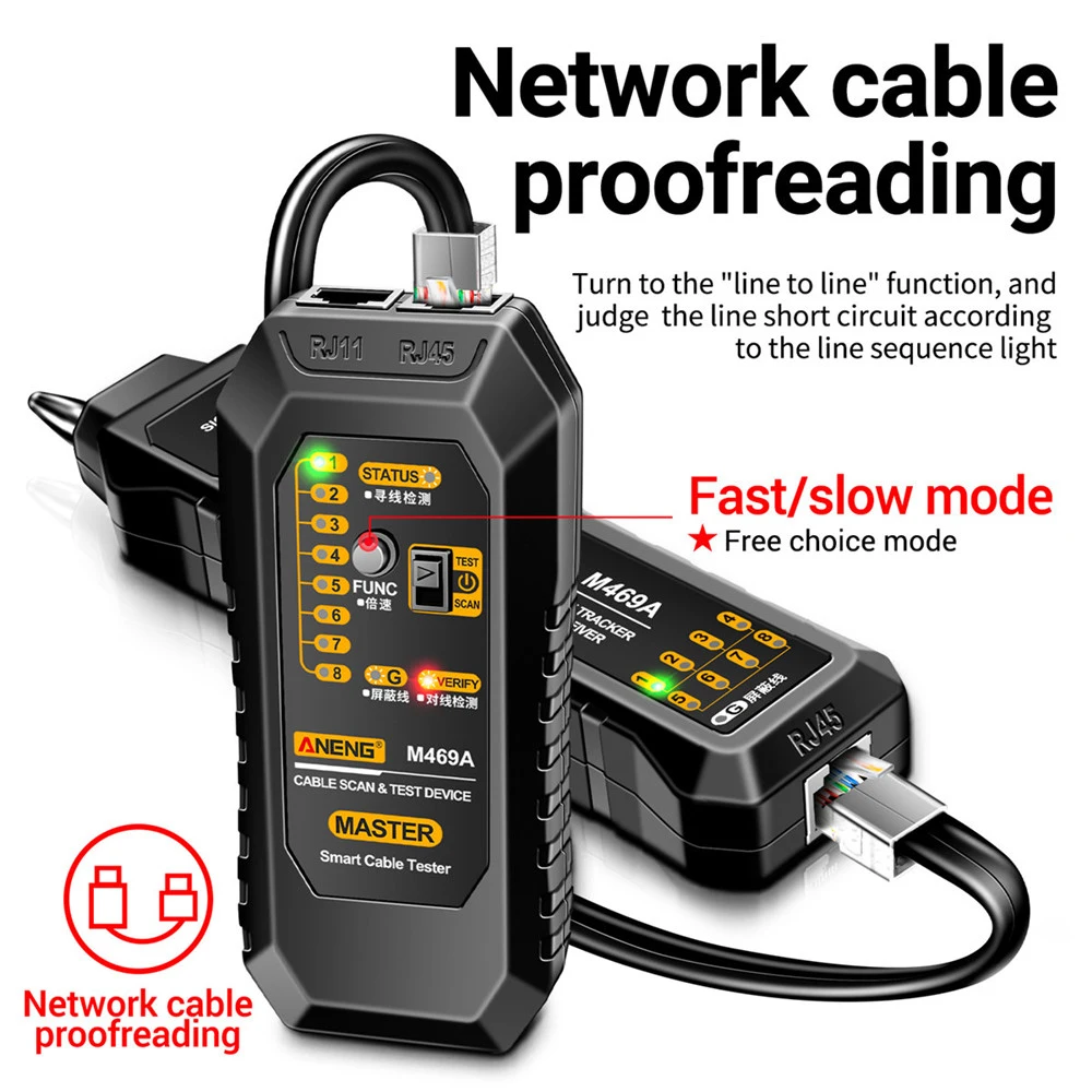 Network Cable Tester RJ11/RJ45 Multifunctional Line Finder Anti-interference Test Instrument Wire Tracer Ethernet Network Cable Collation Tester