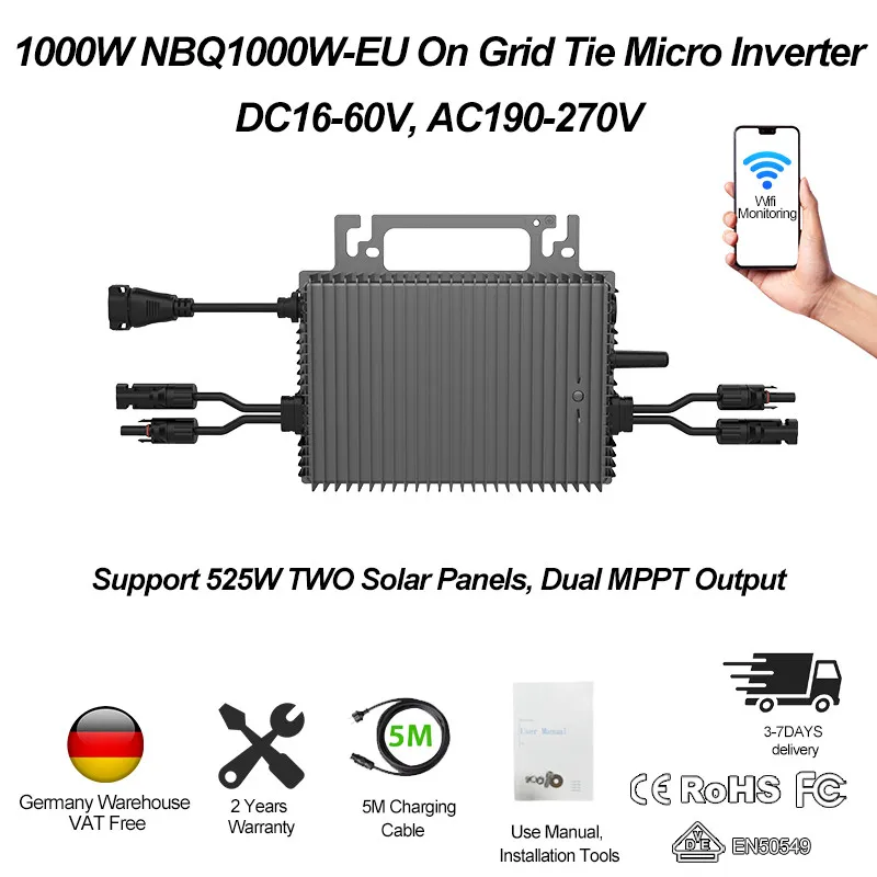 Sukflow PV 입력 전압 1660V AC 출력 110V/230V 자동 1000W MPPT 태양광 패널용 WIFI가 있는 마이크로 솔라 그리드 타이 인버터