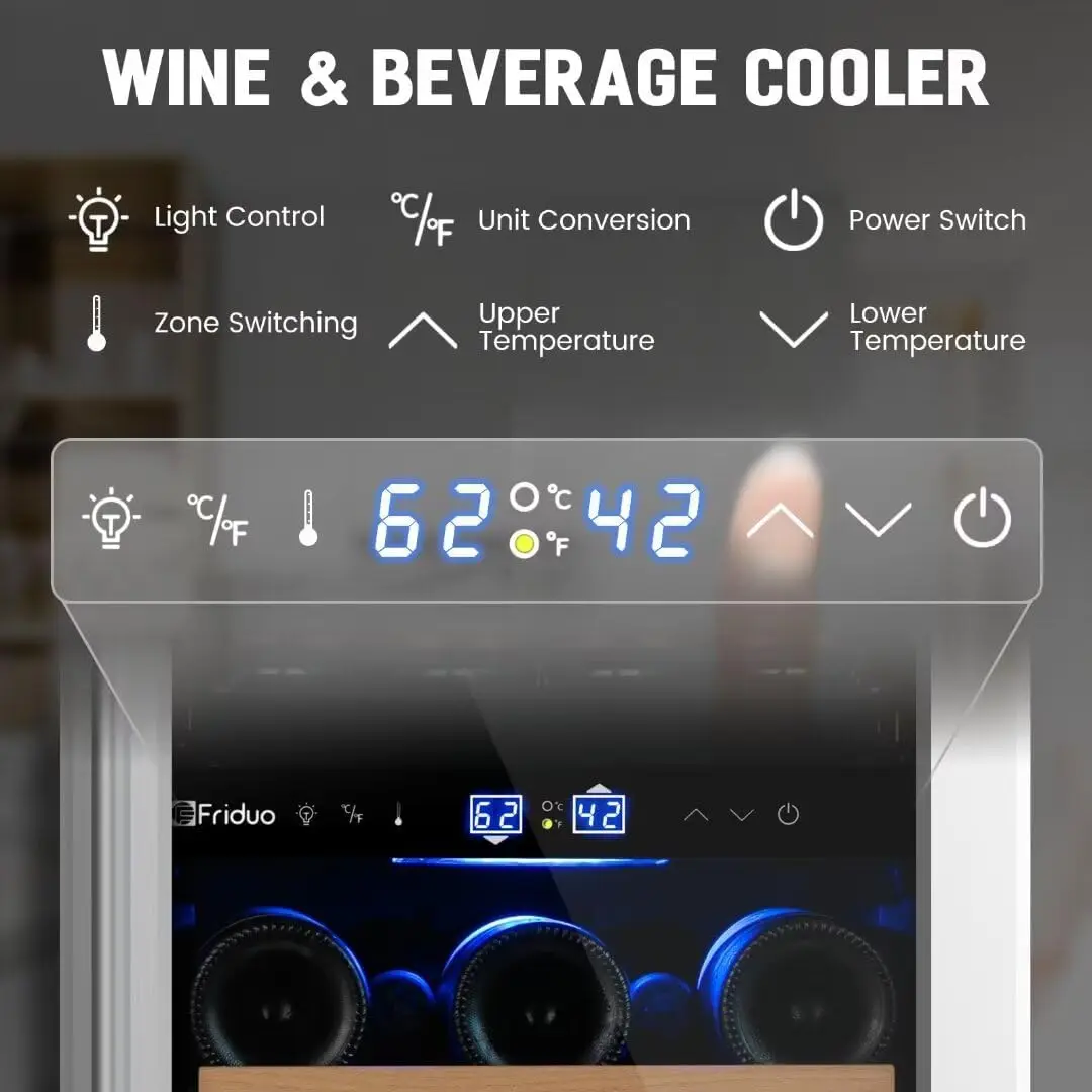 inch Wine Beverage Refrigerator,13 Bottles 48 Cans Dual Zones Temperature Wine Fridge Undercounter or Freestanding Drink Cool 3