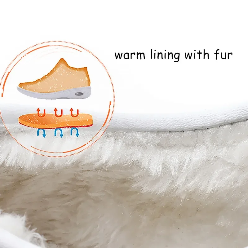 YAERNI Air Cushion White Nurse Shoes Winter Flats  Platform Sneakers Warm Moccasins with Fur Slip on Loafers Cotton Shoes 6